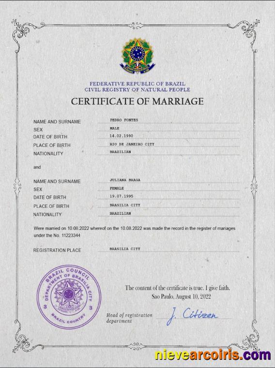 Brazil marriage certificate
